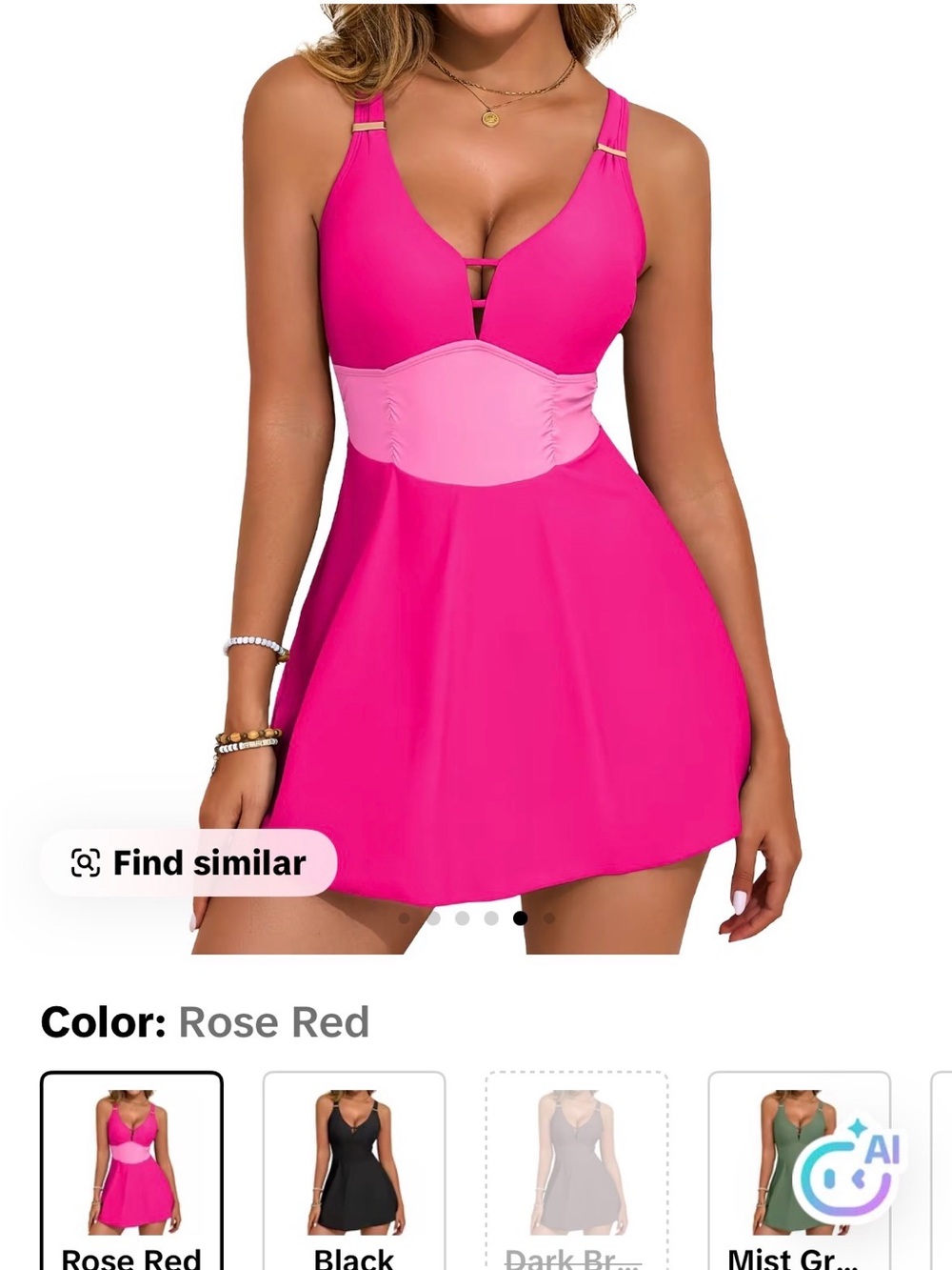 Rose Red One-Piece Swim Dress with Waist Panel